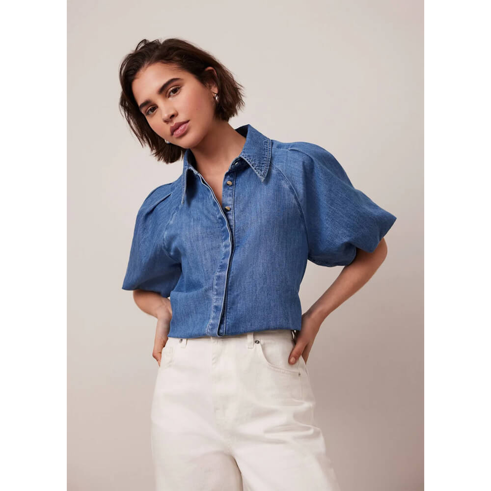 Mint Velvet Indigo Denim Puff Sleeve Shirt